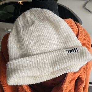 Neff White Ribbed Beanie